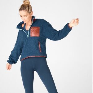 Fabletics Larisa Sherpa Fleece 1/2 Zip Pullover Blue Brown Women's Large